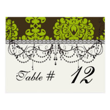 green and brown damask post card