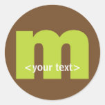 Green and Brown Monogram - Letter M Round Sticker