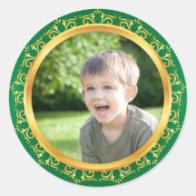 Green and gold christmas photo frame stickers