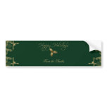 Green and Gold Elegant Holly Wine Label