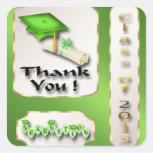 Green and Gold Graduation Thank You envelope seal Square Sticker