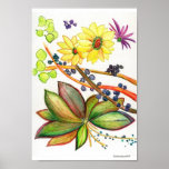 Green and golden flower group posters
