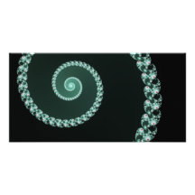 Green and Grey Fractal Spiral Custom Photo Card