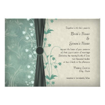 Green and Off White Floral Wedding Invites