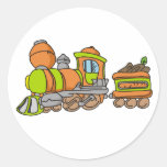 Green and Orange Train Round Sticker