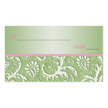 Green and Pink Damask Placecards Business Card Templates