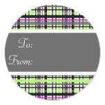 Green and Purple Plaid Gift Tag Sticker
