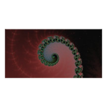 Green and Red Futuristic Fractal Spirals Swirls Customized Photo Card