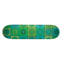 Green and Turquoise Hippie Flower Pattern Skateboard Deck