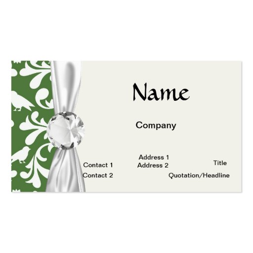 green and white bird damask pattern business card