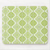 Green and White Damask Mouse Pad