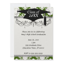 green and white diamond damask  graduation custom invitations