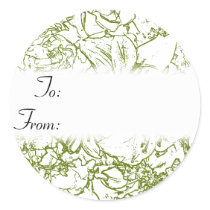 Green and White Floral Christmas Gift Tag Sticker