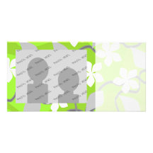 Green and White Flowers. Floral Pattern. Custom Photo Card