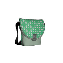Green and White heart pattern messenger bags