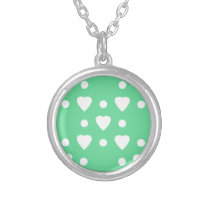 Green and White heart pattern necklaces