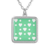 Green and White heart pattern necklaces