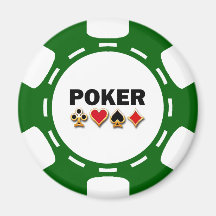 GREEN AND WHITE POKER CHIP FRIDGE MAGNET