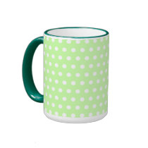 Green and White Polka Dot Pattern. Spotty. Mugs