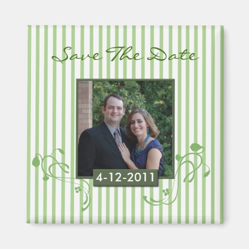 Green and White Striped Photo Save the Date Magnet