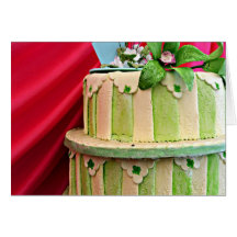Green and white stripped wedding cake card