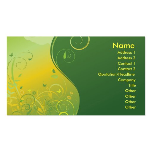 GREEN AND YELLOW FANTASY FLORAL BUSINESS CARD TEMPLATES