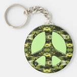 GREEN AND YELLOW MARBLE PEACE SIGN KEY CHAINS