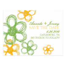 Green and Yellow Wildflowers Save The Date Post Cards