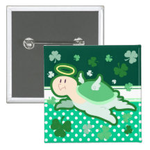 Green Angel Clover Turtle Pinback Button
