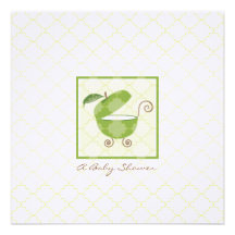 Green Apple Baby Carriage Shower Invitation