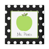 Green Apple / Black With White Polka Dots Refrigerator Magnets