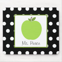 Green Apple / Black With White Polka Dots Mousepads
