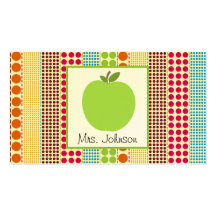 Green Apple Multicolor Polka Dots Teacher Business Card Template