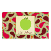 Green Apple & Paisley Teacher Business Cards