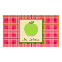 Green Apple & Plaid Teacher Business Cards