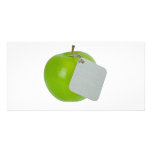 Green apple with metal tag custom photo card