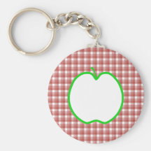 Green Apple with Red and White Check Pattern. Key Chains