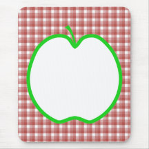 Green Apple with Red and White Check Pattern. Mousepads