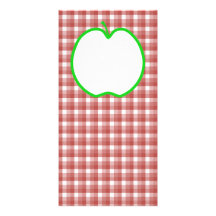 Green Apple with Red and White Check Pattern. Photo Card Template