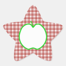 Green Apple with Red and White Check Pattern. Sticker