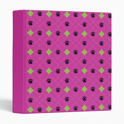 Green Argyle Paw Prints 3 Ring Binders