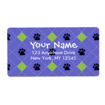 Green Argyle Paw Prints Custom Shipping Labels