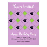 Green Argyle Paw Prints Invite