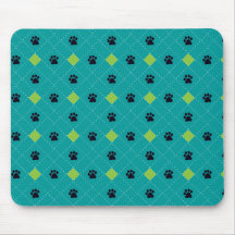 Green Argyle Paw Prints Mouse Pads