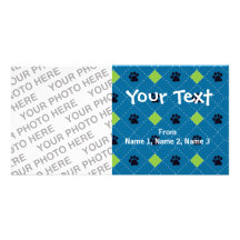 Green Argyle Paw Prints Photo Card Template
