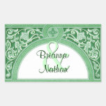 Green Art Deco Arch Scroll Wedding Rectangle Stickers