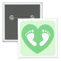 Green baby feet or footprints in heart button
