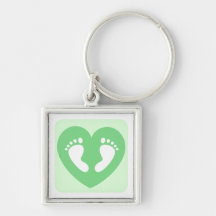 Green baby feet or footprints in heart keychain