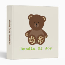 Green Baby Shower Giraffe Print Stuffed Bear Vinyl Binders