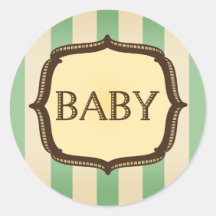 Green Baby Shower Sticker - Vintage Stripes